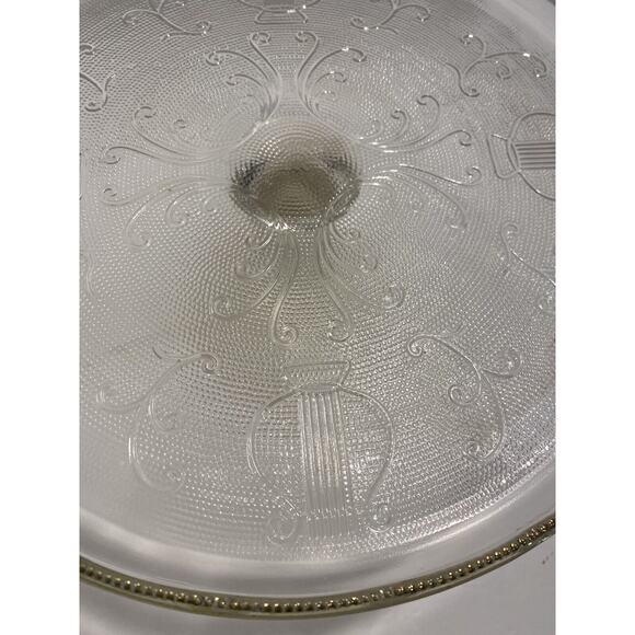 Vintage Harp Pattern By Jeanette 10" Elegant Glass Round Cake Stand Pink Tone - Picture 2 of 11